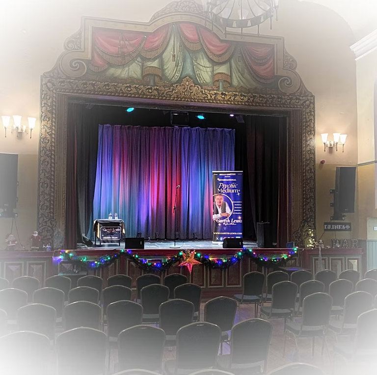 Stage all ready for an evening of mediumship.